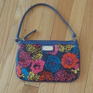 Y2K Nine West Navy Floral Wristlet/Shoulder with Pink Blue Orange Yellow Accents